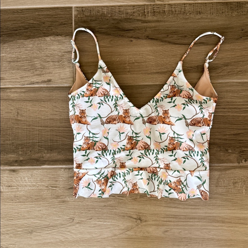 Kortni Jeane M Tiger print peplum swim top